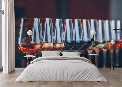 wine glasses in a row. buffet table celebration of wine tasting. nightlife, celebration and entertai Wall mural