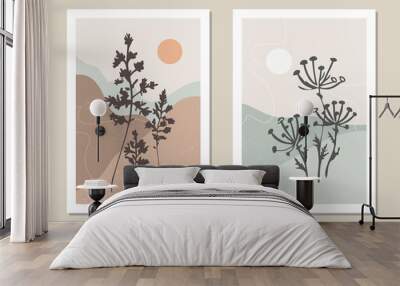 Art landscape wall set. Abstract landscape design for covers, posters, prints, wall art in a minimalist style. Vector. Wall mural