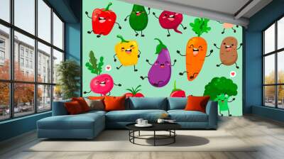 Funny collection of cartoon plant characters. Vector vegetable isolates. Wall mural