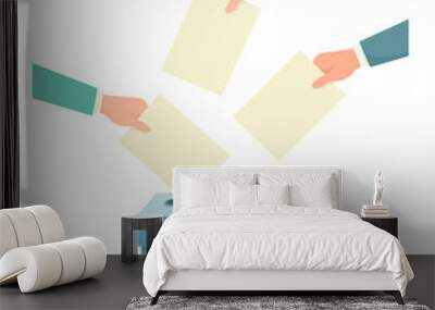 Hands throw votes into the ballot box. Vote. Vector illustration in flat style. Wall mural