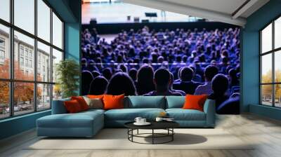 People listen to the speaker on the forum in the conference room. Blue lighting Wall mural