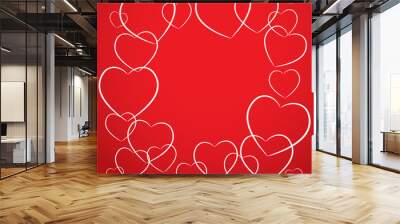 white heart on red background. card desig vector Wall mural