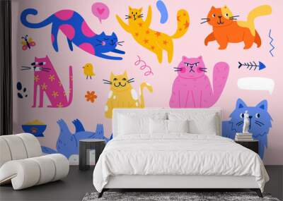 Big fun set of cat characters. Cats vector illustration Wall mural