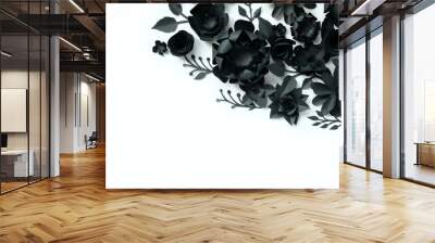 Black paper flowers on white background. Cut from paper. Wall mural