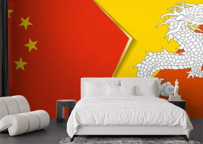 China and Bhutan flags, two vector flags. Wall mural