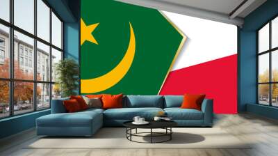 Mauritania and Poland flags, two vector flags. Wall mural