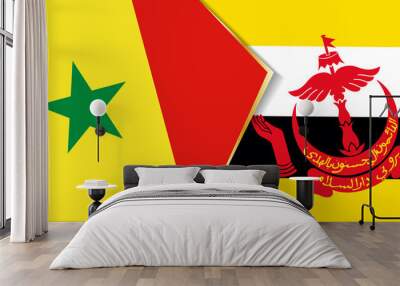 Senegal and Brunei flags, two vector flags. Wall mural