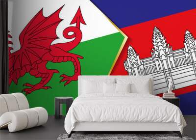 Wales and Cambodia flags, two vector flags. Wall mural