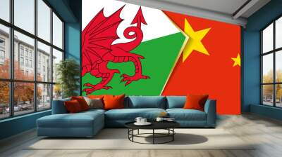 Wales and China flags, two vector flags. Wall mural