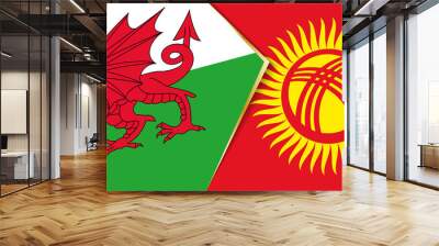 Wales and Kyrgyzstan flags, two vector flags. Wall mural