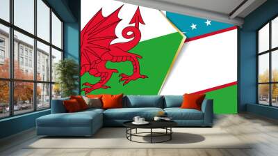 Wales and Uzbekistan flags, two vector flags. Wall mural