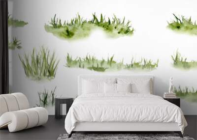 Set of watercolor grass. Hand drawn light green withered herb pattern in the sun. Sketch abstract burnt spring fresh grass kit. Illustration on isolated white background Wall mural