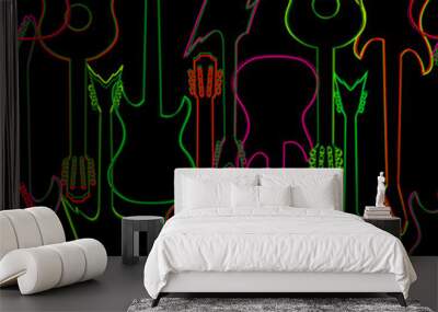 Seamless pattern with guitar silhouettes Wall mural