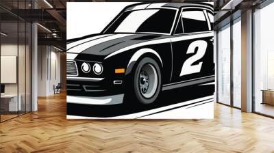 Classic Muscle Car Racing Illustration Wall mural