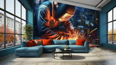 Industrial steel welder at the factory Wall mural