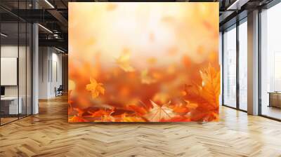 Maple leaves in autumn colors. Beautiful fall colors,  defocused image, bokeh background. Wall mural