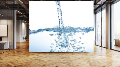 Water splash Aqua flowing in waves and creating bubbles Drops on the water surface feel fresh and clean isolated on white background Wall mural