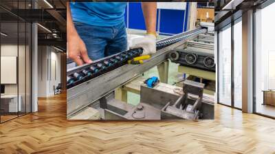 worker maintenance and repair conveyor belt in factory Wall mural