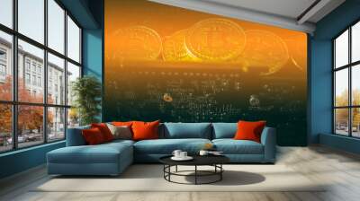 golden coin on a PCB - Mining Bitcoin concept Wall mural