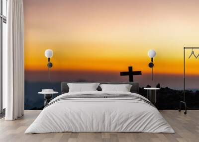 Symbol of God love to people the mountain at sunset Wall mural