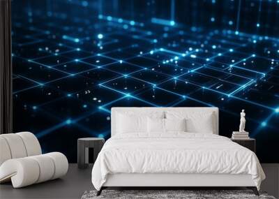 Abstract Blue Neon Grid Technology Background Wall mural