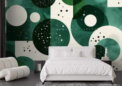 Abstract green shapes and circles on a soft background. Wall mural