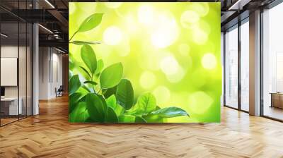 Green Leaves Bokeh Background Nature Spring Fresh Sunlight Summer Wall mural