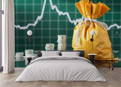 Money bag with coins, financial growth concept, isolated background Wall mural