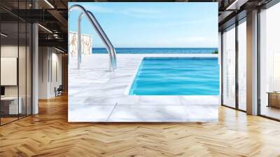 Serene swimming pool overlooking a tranquil ocean view under clear blue sky Wall mural