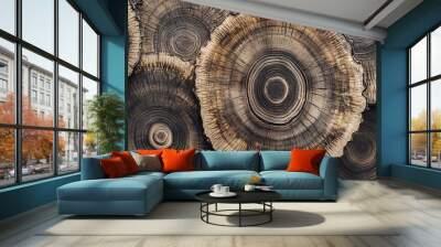 Tree Rings Texture Close up of Old Wood Natural Background Wall mural