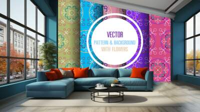 Pattern & background with flowers, Floral color 5 pattern and ba Wall mural