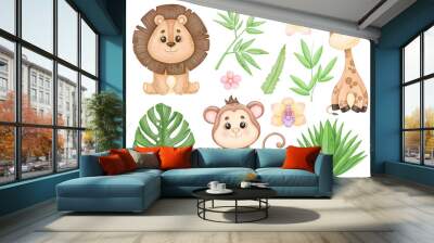 Watercolor safari animals clip art Wall mural