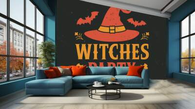 Halloween emblem with witch hat and grunge texture Wall mural