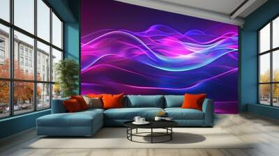 Abstract background with flowing neon waves, futuristic digital art Wall mural