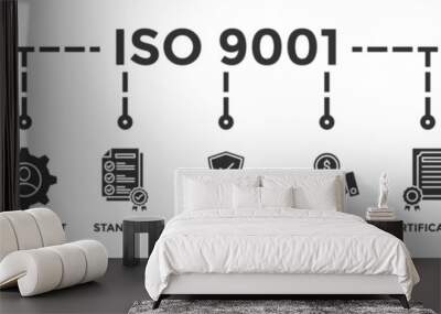 ISO 9001 banner web icon vector illustration concept with icon of quality, management, standard, assurance, business, certification and service Wall mural