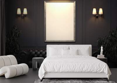 Dark classic interior with sofa and picture frame on wall. 3d rendering Wall mural