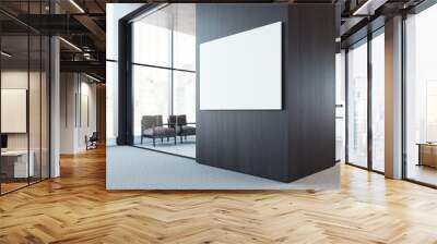 Empty white canvas on the dark wood wall. 3d rendering Wall mural