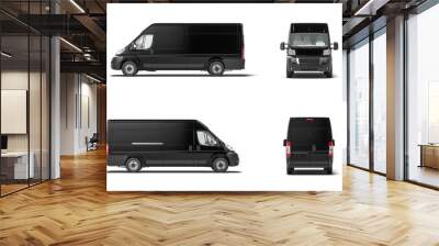 Modern black delivery truck van on white background. 3d rendering. Side view. Wall mural