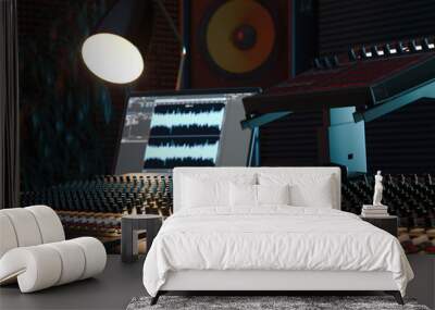 Studio Computer Music Station set up. Professional audio mixing console. 3d rendering. Wall mural