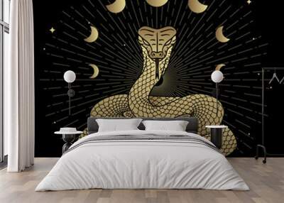 Magical golden snake with moon phase decoration Wall mural