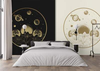 Planetary Blooms Cosmic Birth A Mystic and Elegant Illustration Wall mural