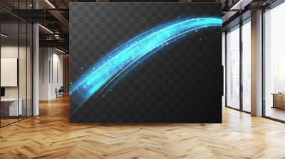 Blue glowing shiny spiral lines abstract light speed and shiny wavy trail Wall mural