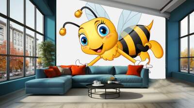 Cartoon happy bee waving hand Wall mural