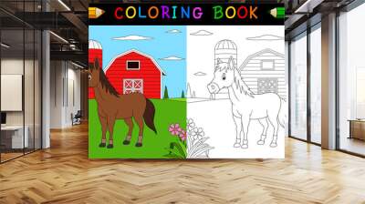 Cartoon horse coloring book Wall mural