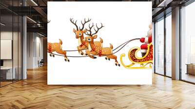 Santa Claus rides reindeer sleigh on Christmas Wall mural