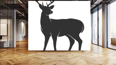 Silhouette of deer with antlers on white background Wall mural