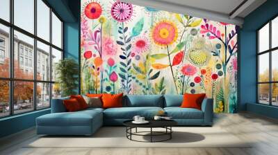 A field full of spring flowers Wall mural