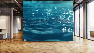 Blue water with ripples on the surface. Defocus blurred transparent blue colored clear calm water surface texture with splashes and bubbles. generative ai Wall mural