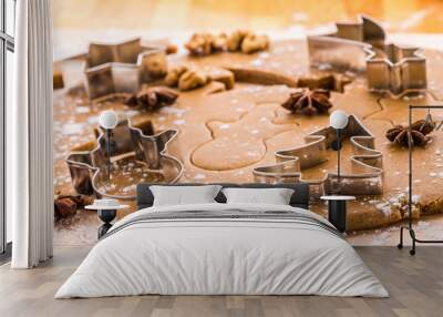 Baking Christmas gingerbread. Shallow depth of field. Wall mural