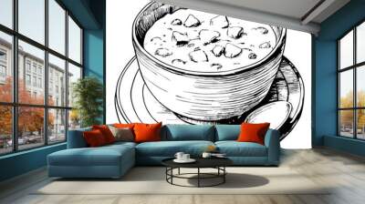 Chowder Illustration, Black and White, Soup Concept Wall mural